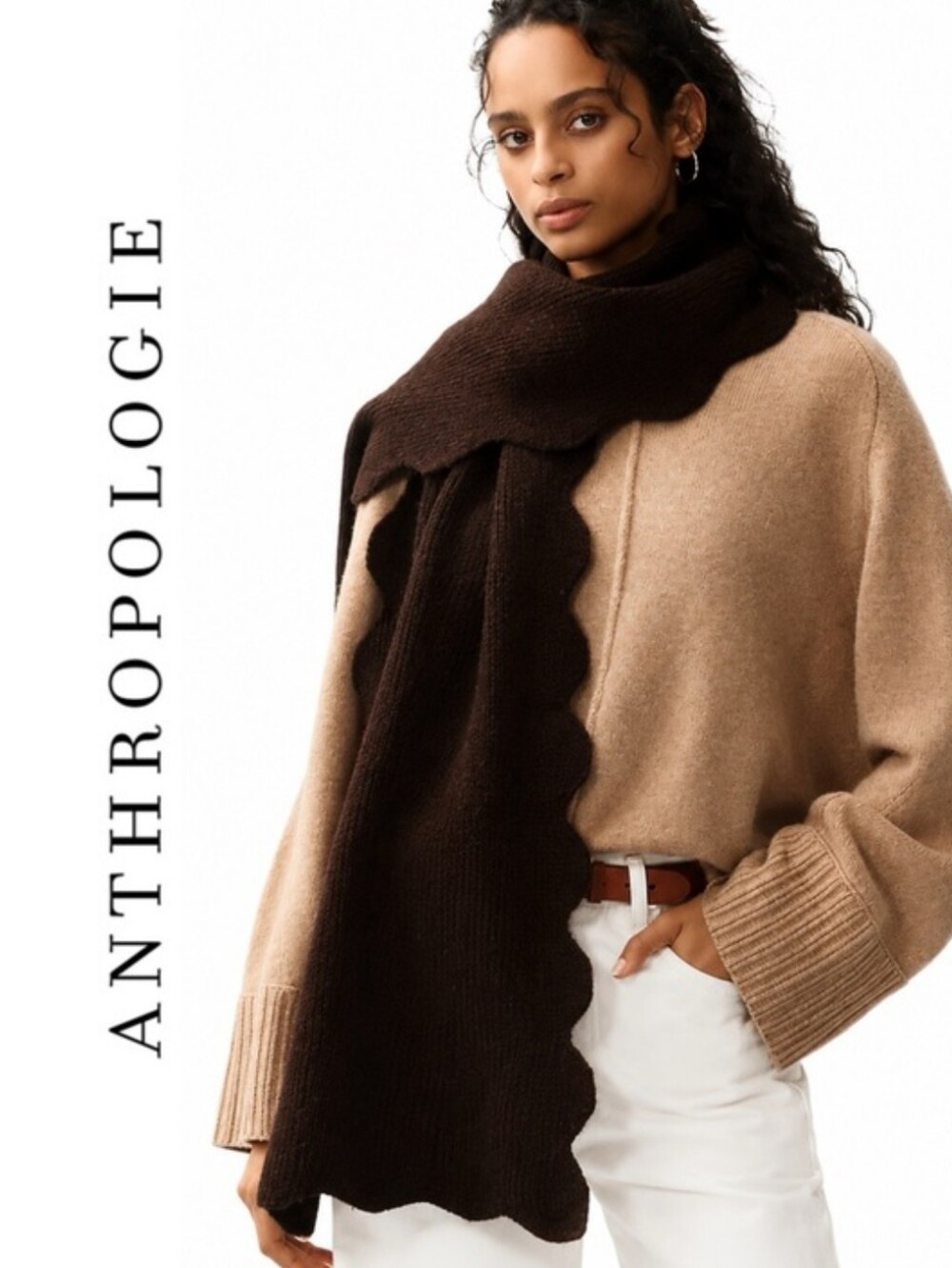 MAEVE ANTHROPOLOGIE SCALLOP EDGE SCARF IN BROWN